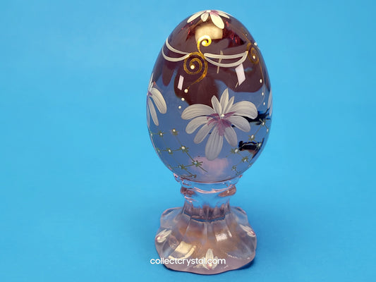Iridescent Hand Painted Glass Pedestal Egg Floral 856 / 3000 P. Hayhurst