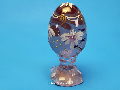 Iridescent Hand Painted Glass Pedestal Egg Floral 856 / 3000 P. Hayhurst