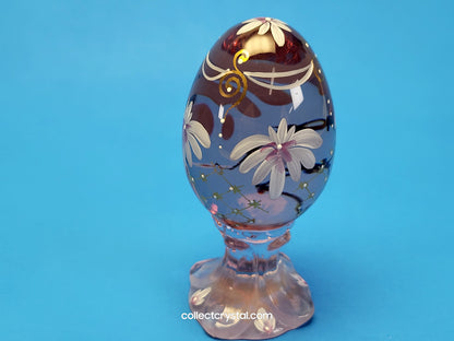 Iridescent Hand Painted Glass Pedestal Egg Floral 856 / 3000 P. Hayhurst