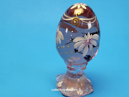 Iridescent Hand Painted Glass Pedestal Egg Floral 856 / 3000 P. Hayhurst