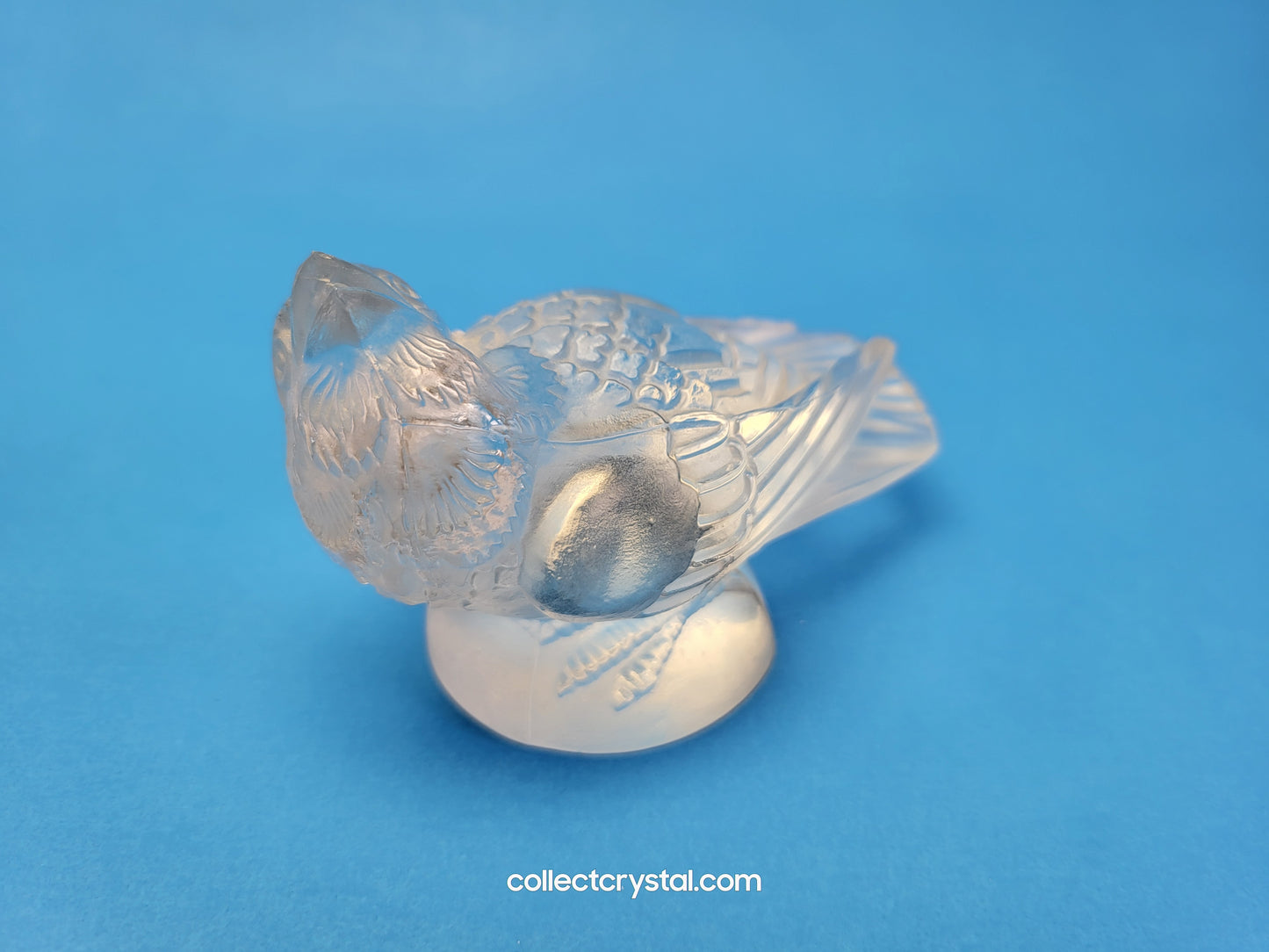 Lalique Frosted Crystal Sparrow Bird Figurine - Signed Lalique France Head Up