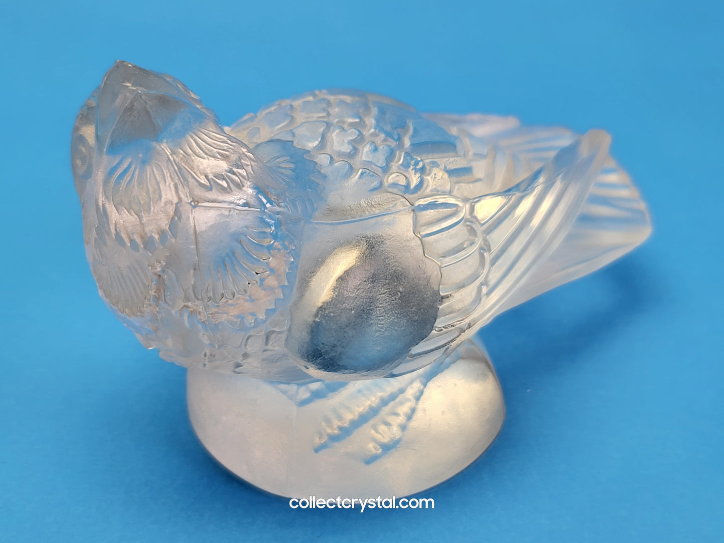 Lalique Frosted Crystal Sparrow Bird Figurine - Signed Lalique France Head Up