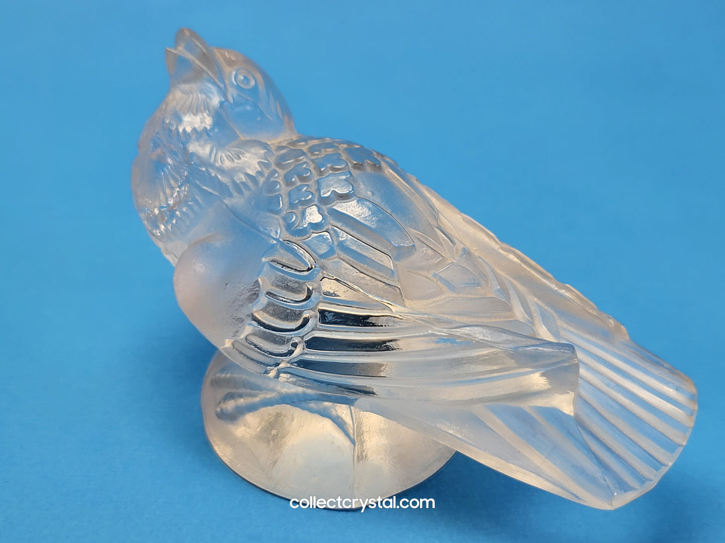Lalique Frosted Crystal Sparrow Bird Figurine - Signed Lalique France Head Up