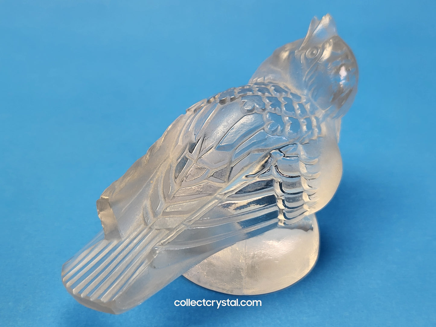 Lalique Frosted Crystal Sparrow Bird Figurine - Signed Lalique France Head Up