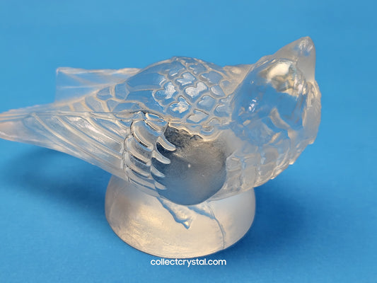 Lalique Frosted Crystal Sparrow Bird Figurine - Signed Lalique France Head Up