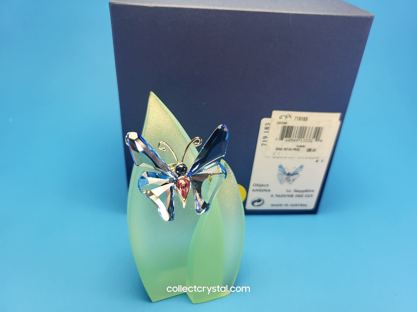 PARADISE BUGS OBJECT –ANSINA LIGHT SAPPHIRE BUTTERFLY & Leaf # 719183