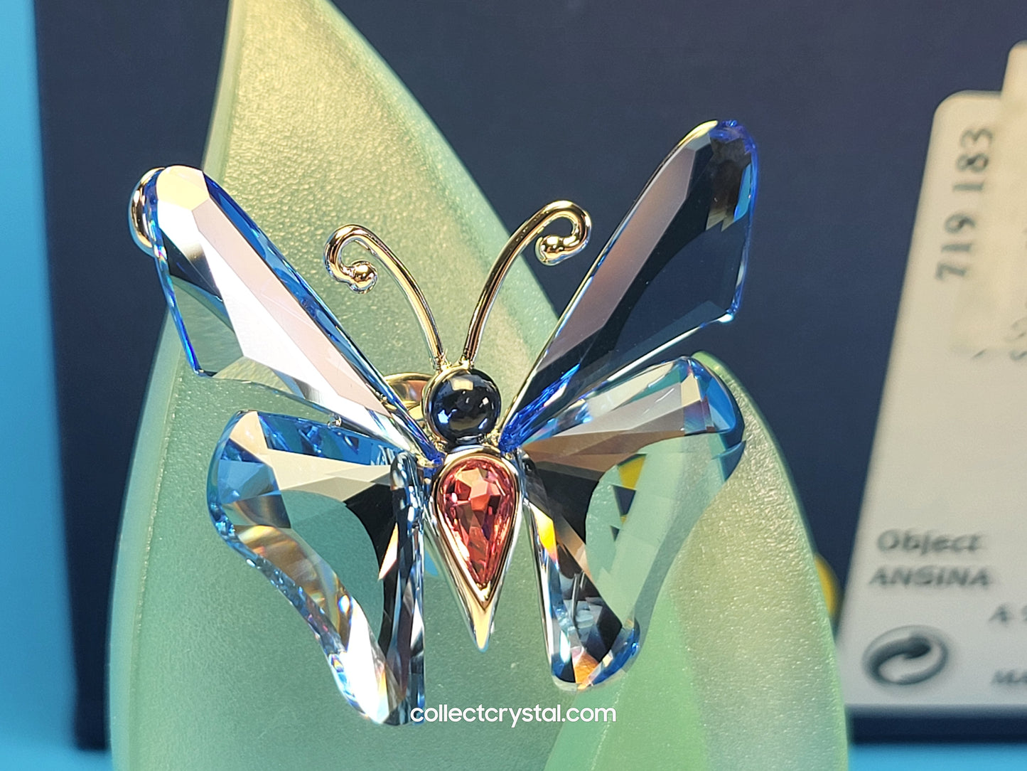 PARADISE BUGS OBJECT –ANSINA LIGHT SAPPHIRE BUTTERFLY & Leaf # 719183