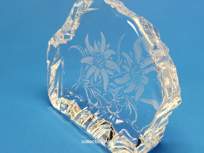EDELWIESS FLOWERS SOUVENIR CRYSTAL REVERSED-ETCHED PAPERWEIGHT 9503 148 444