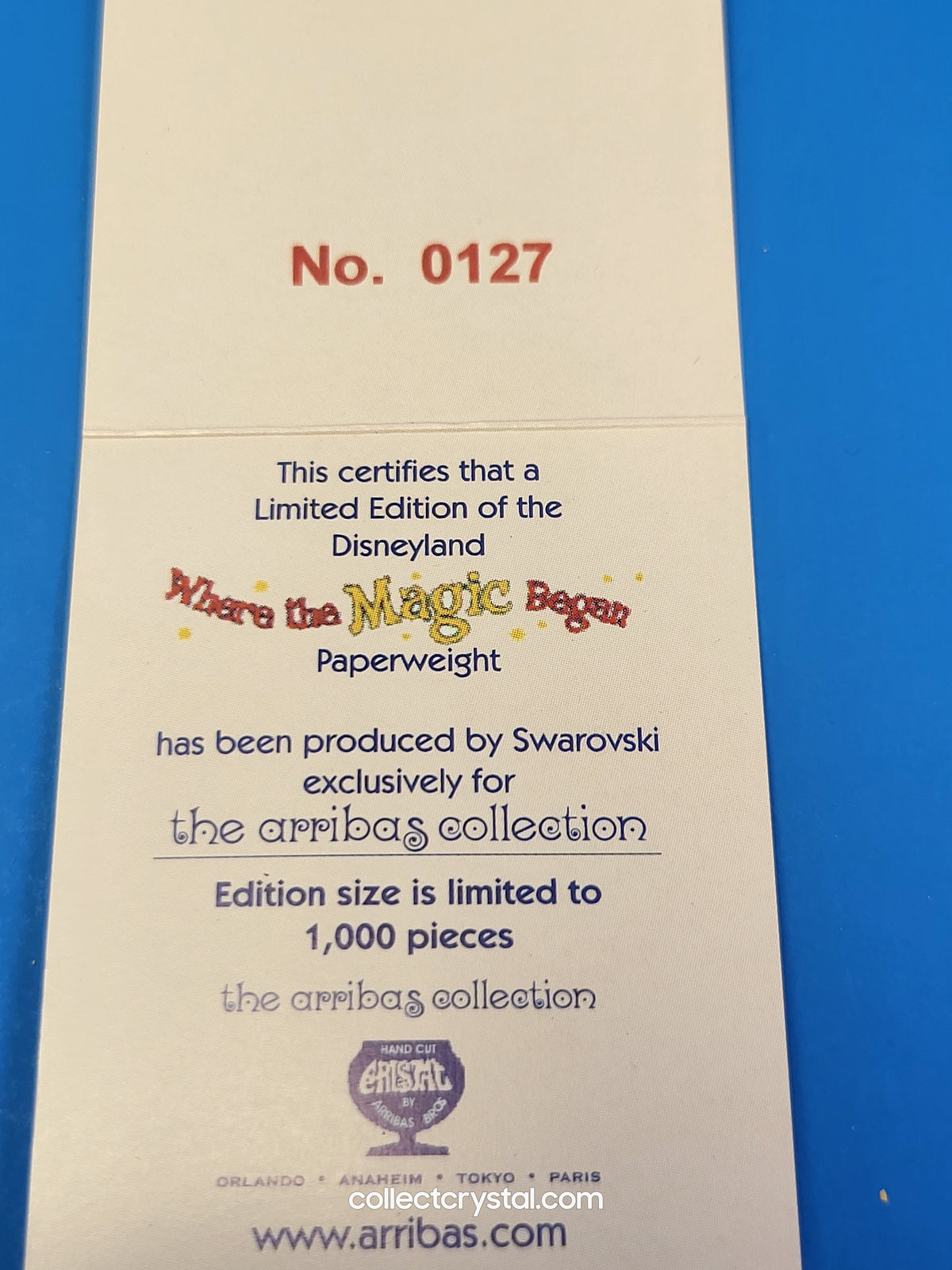 Arribas Disney Paperweight # 619845 Where the Magic Began LE 127/1000