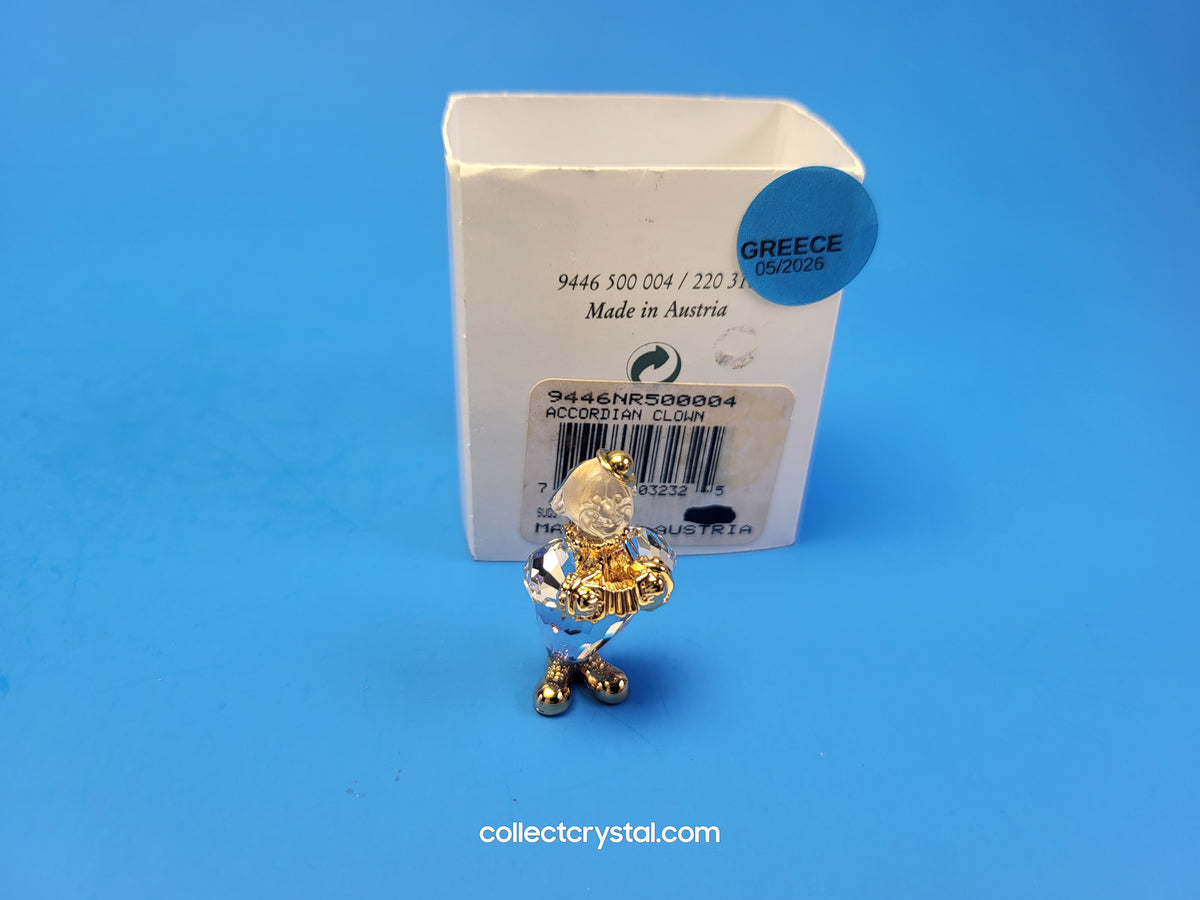 MEMORIES - Clown playing accordion - Crystal and Gold BROOCH # 220310