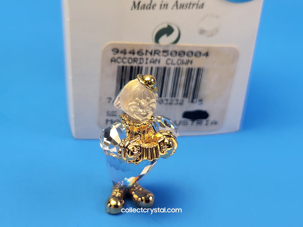 MEMORIES - Clown playing accordion - Crystal and Gold BROOCH # 220310