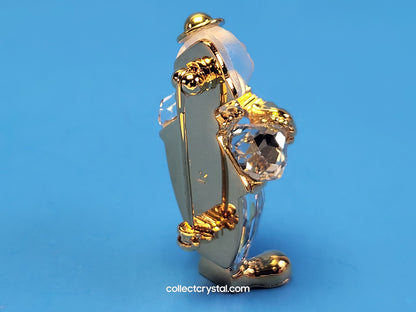 MEMORIES - Clown playing accordion - Crystal and Gold BROOCH # 220310