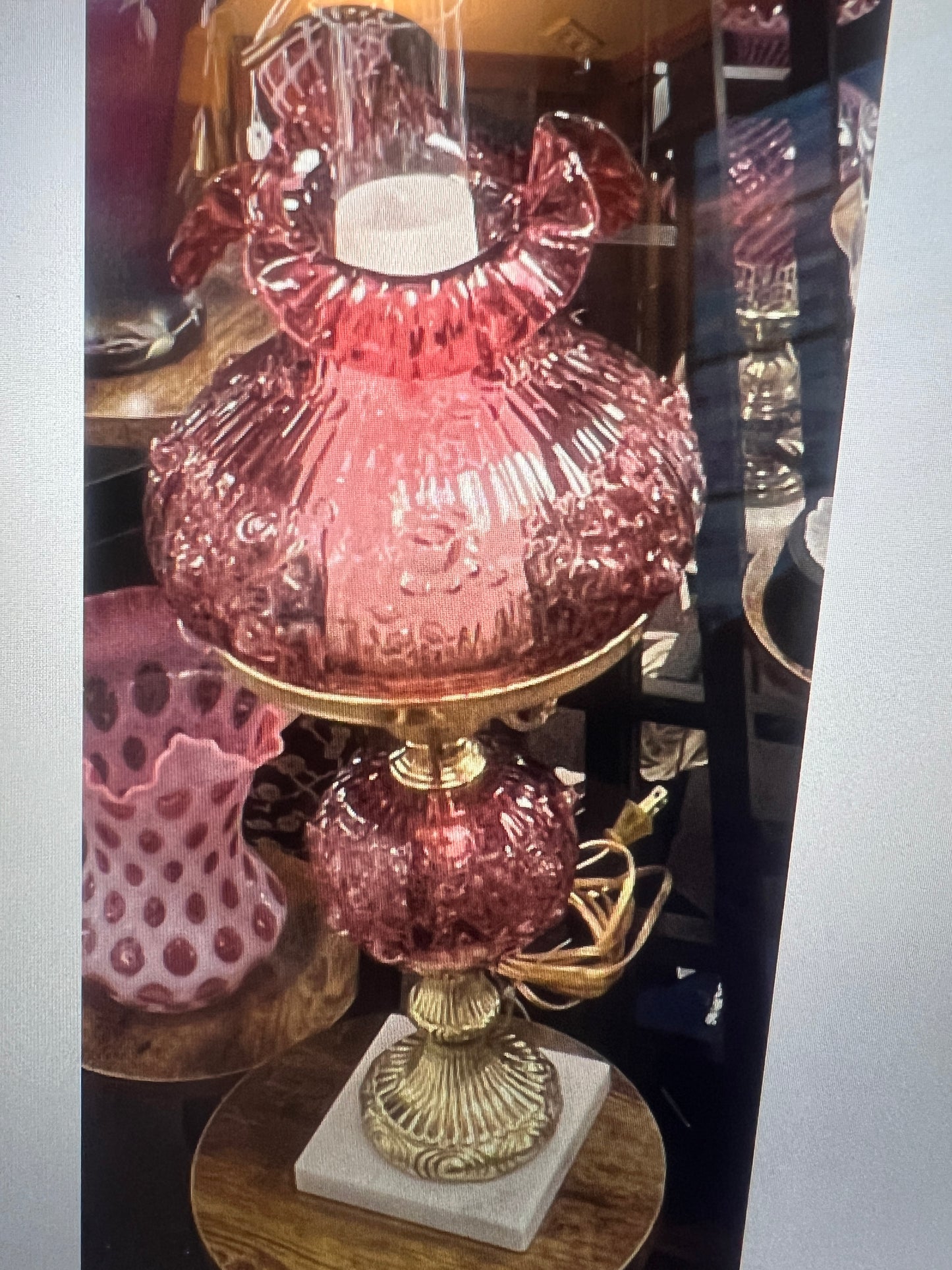 FENTON Cranberry Cabbage Rose Bud Student Lamp