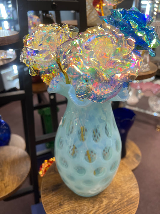 Fenton blue coin dot vase