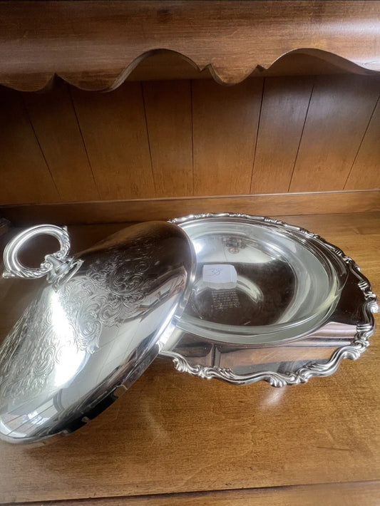 Pyrex F.B. Rogers Silverplated Covered Footed Serving Dish GI #38