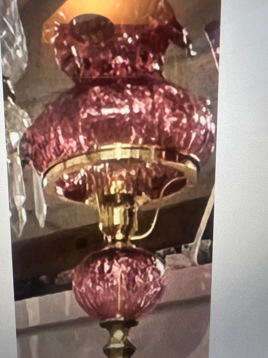 FENTON Cranberry Cabbage Rose Bud Student Lamp