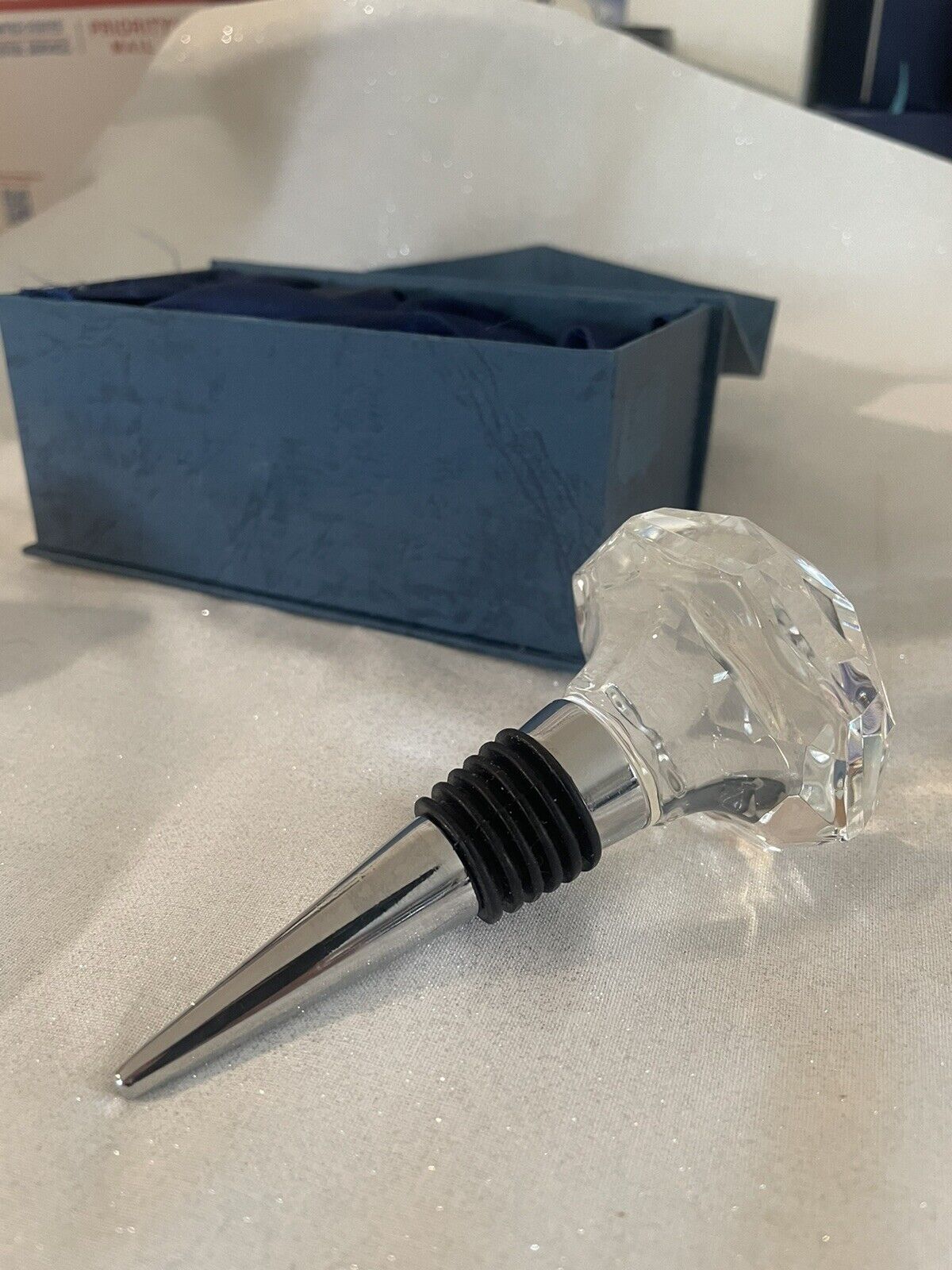 Faceted, Crystal Glass Wine Bottle Decanter STOPPER Mib Complete Wedding Gift