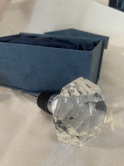Faceted, Crystal Glass Wine Bottle Decanter STOPPER Mib Complete Wedding Gift