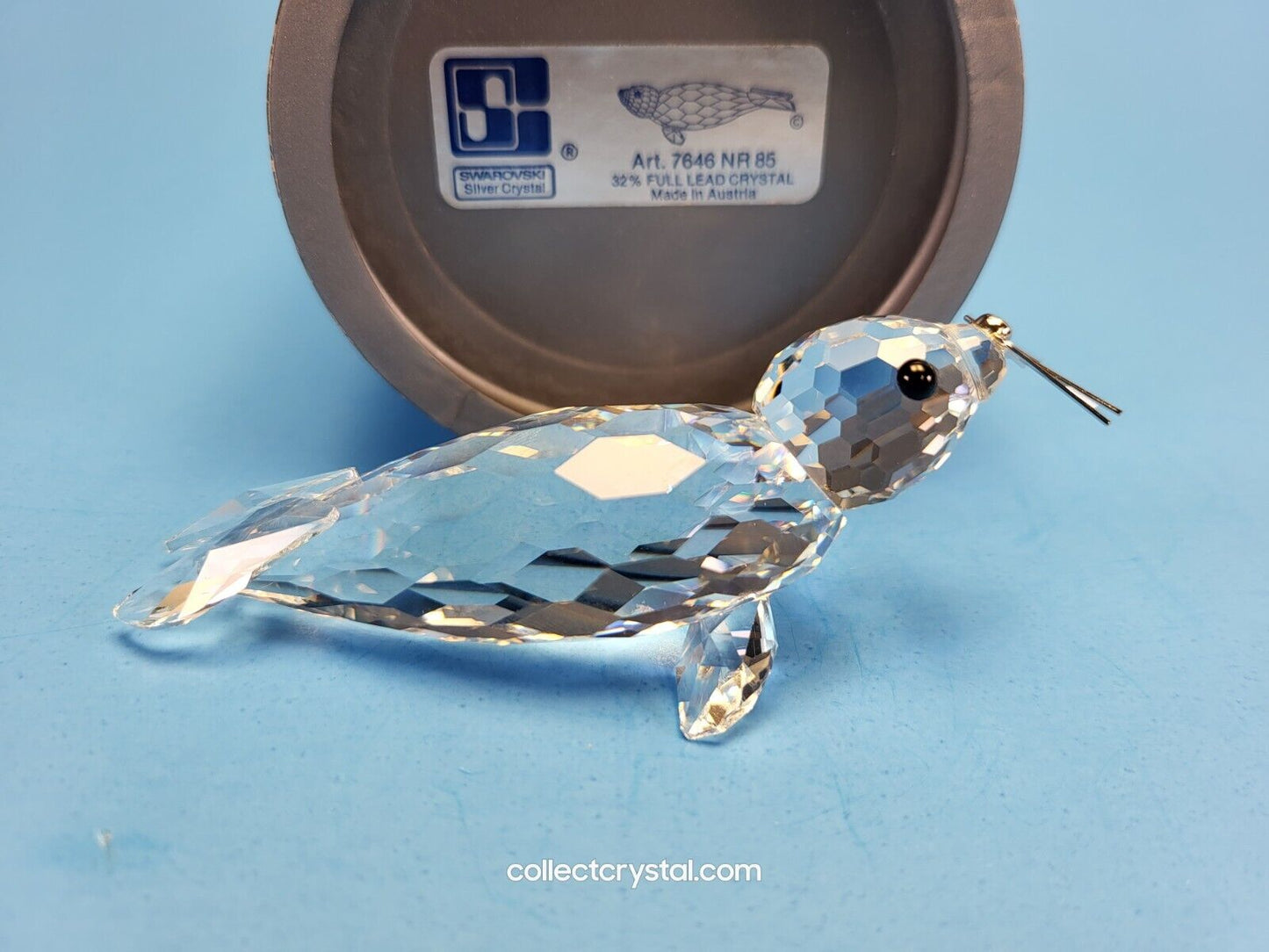 Vintage Swarovski Sea Lion Seal 4" Long Silver Whiskers 7646 NR 085 / 12261 Mib